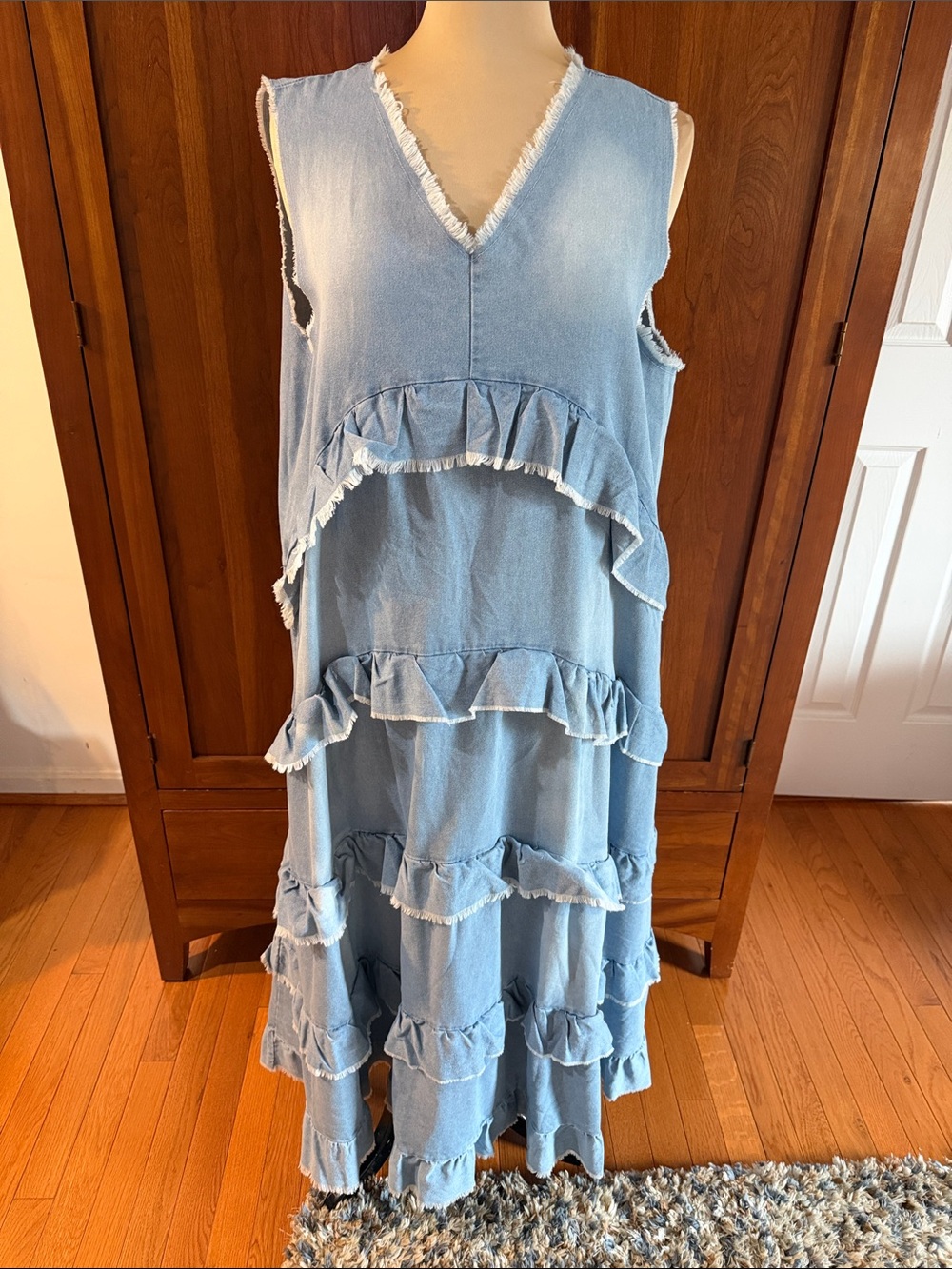 Denim Ruffle Maxi Dress - Picture 2 of 6